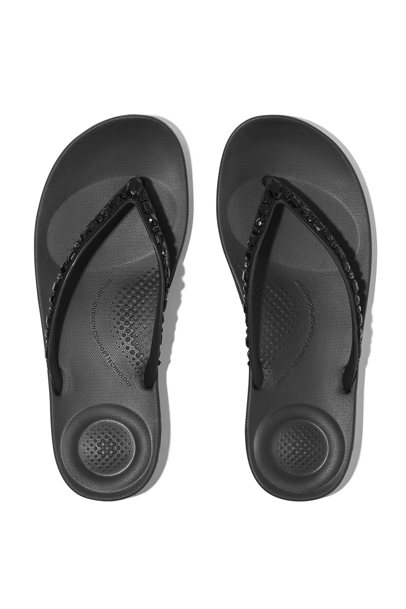 Fitflop Iqushion Multi - Crystal Ergonomic Flip - Flops All Black - Dotique
