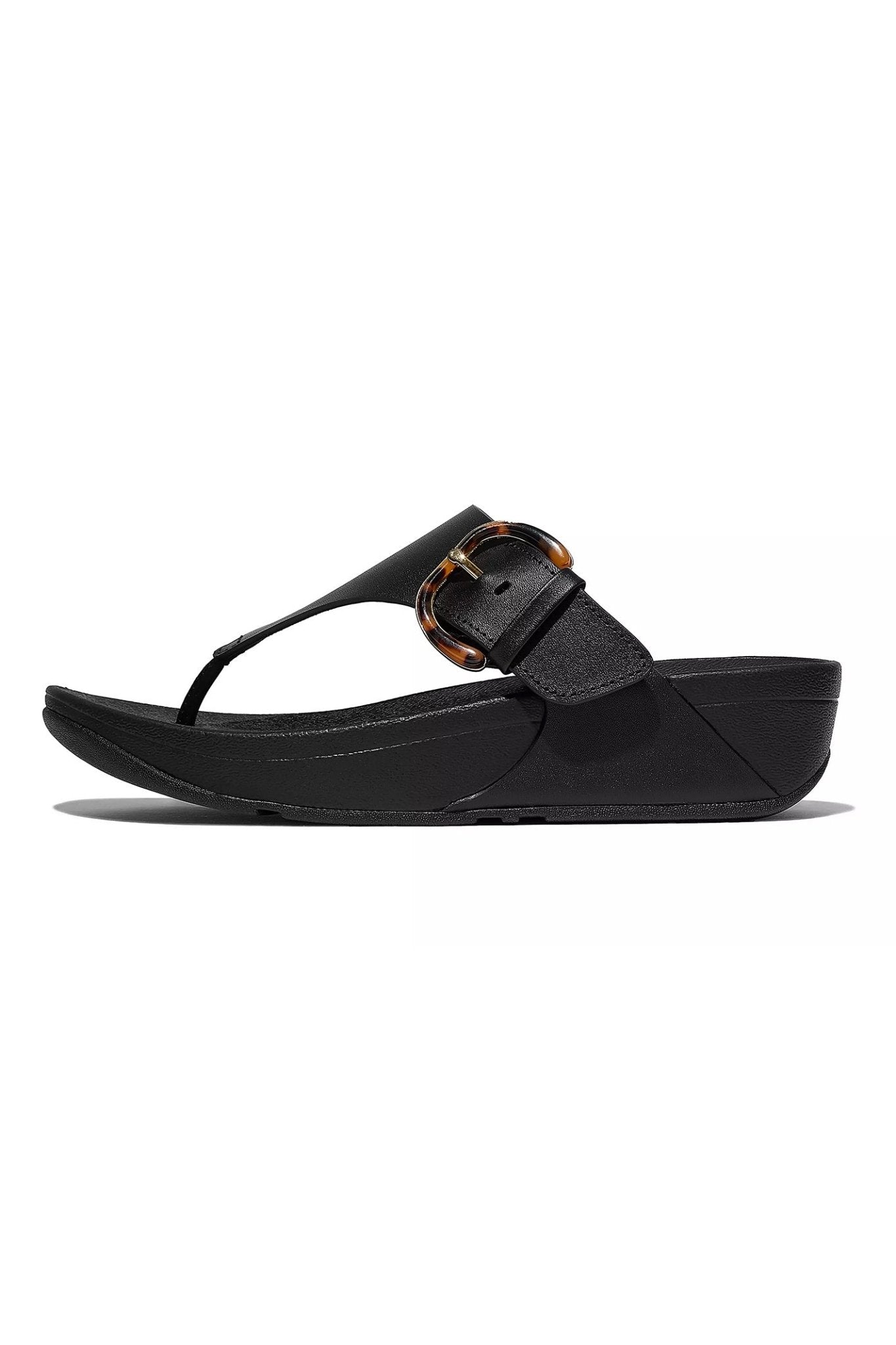 Fitflop Lulu Resin - Buckle Leather Toe - Post Sandals All Black - Dotique