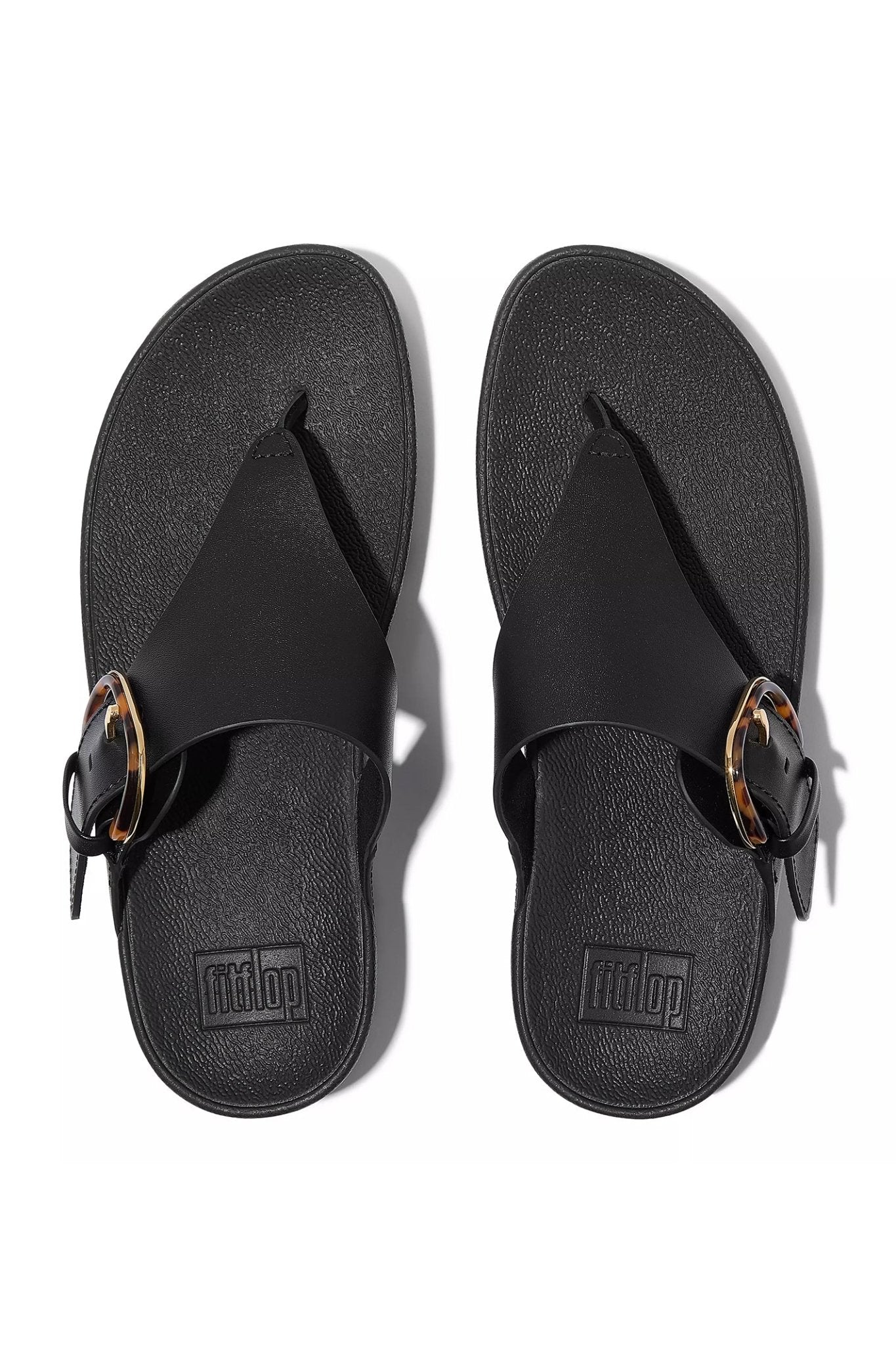 Fitflop Lulu Resin - Buckle Leather Toe - Post Sandals All Black - Dotique