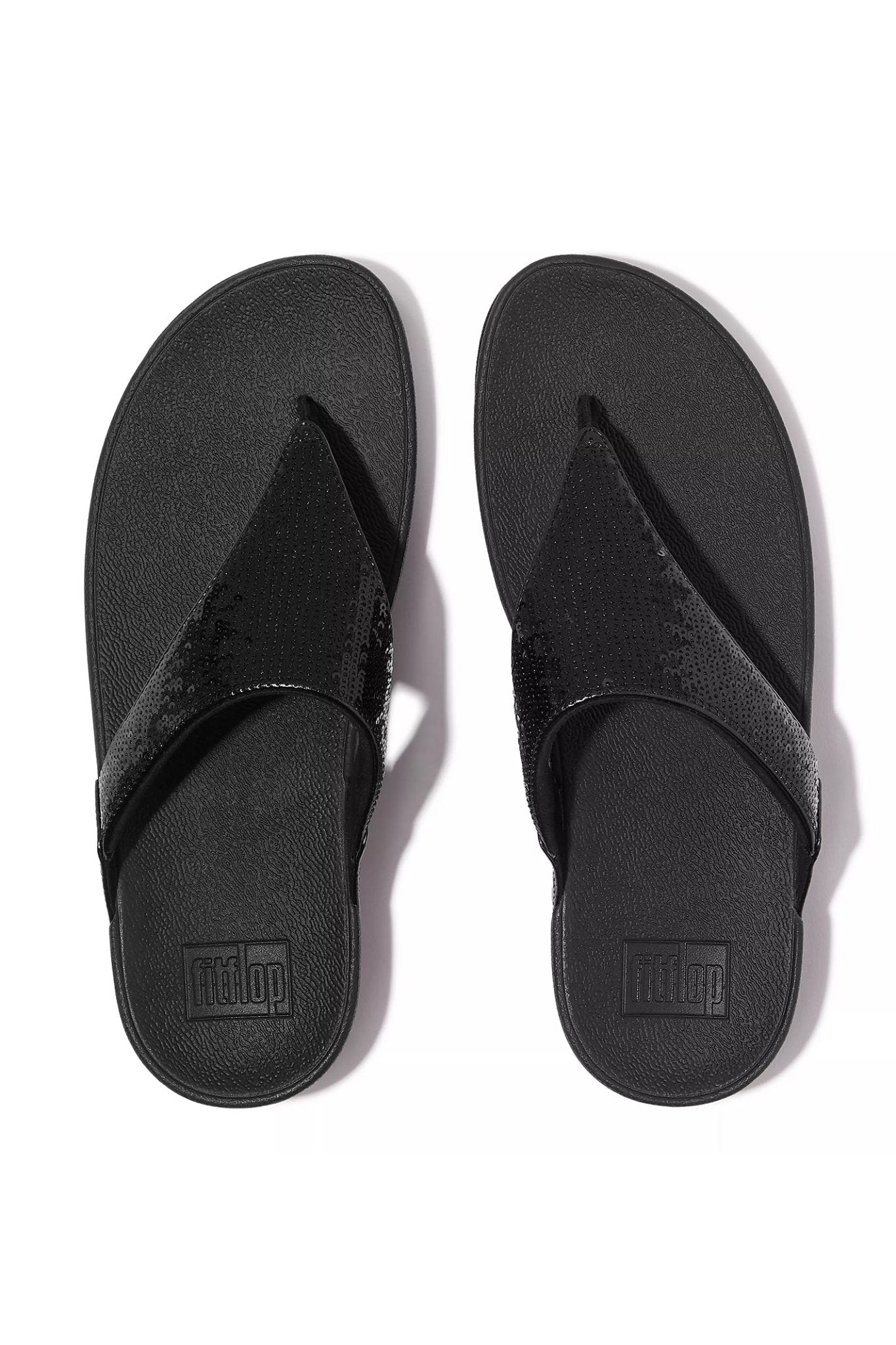 Fitflop LuLu Sequin Toe - Post Sandals All Black - Dotique