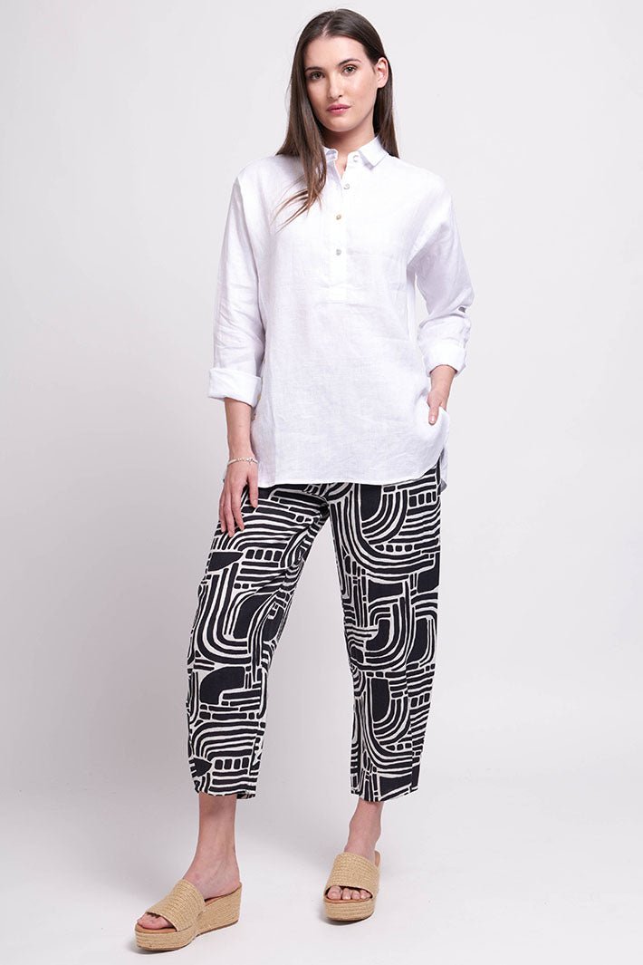 Foil 7388 White Linen Half Placket Shirt - Dotique