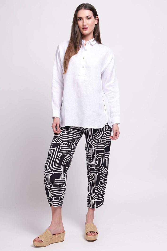 Foil 7388 White Linen Half Placket Shirt - Dotique