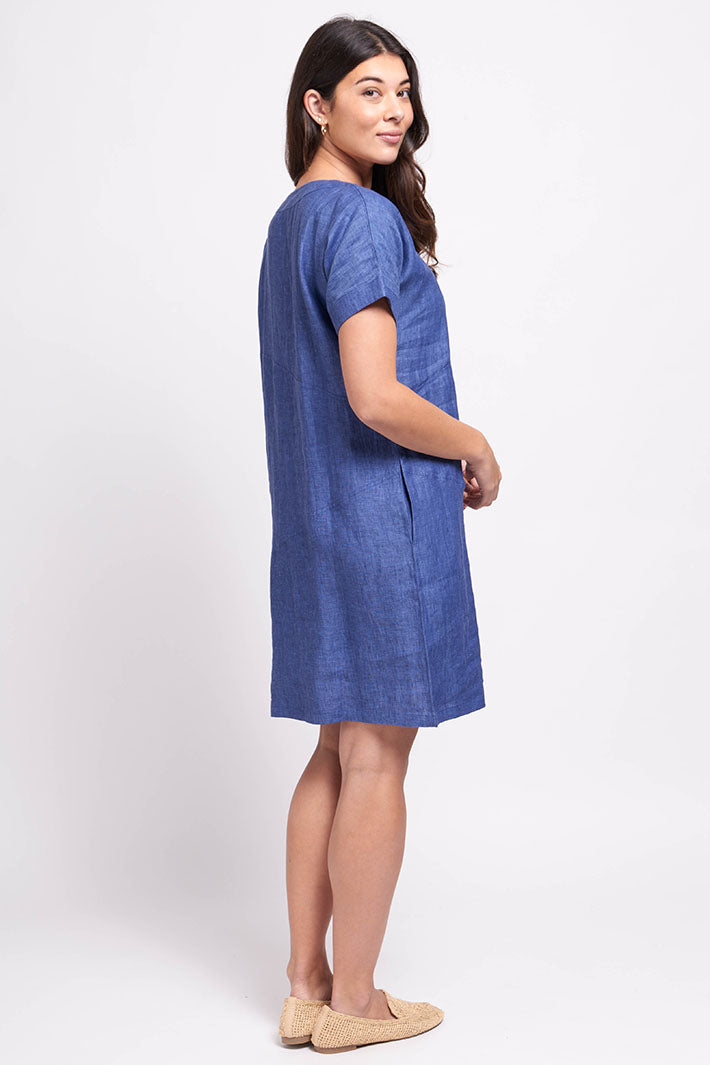 Foil 7475 Blue Denim Hash Short Sleeve Dress - Dotique