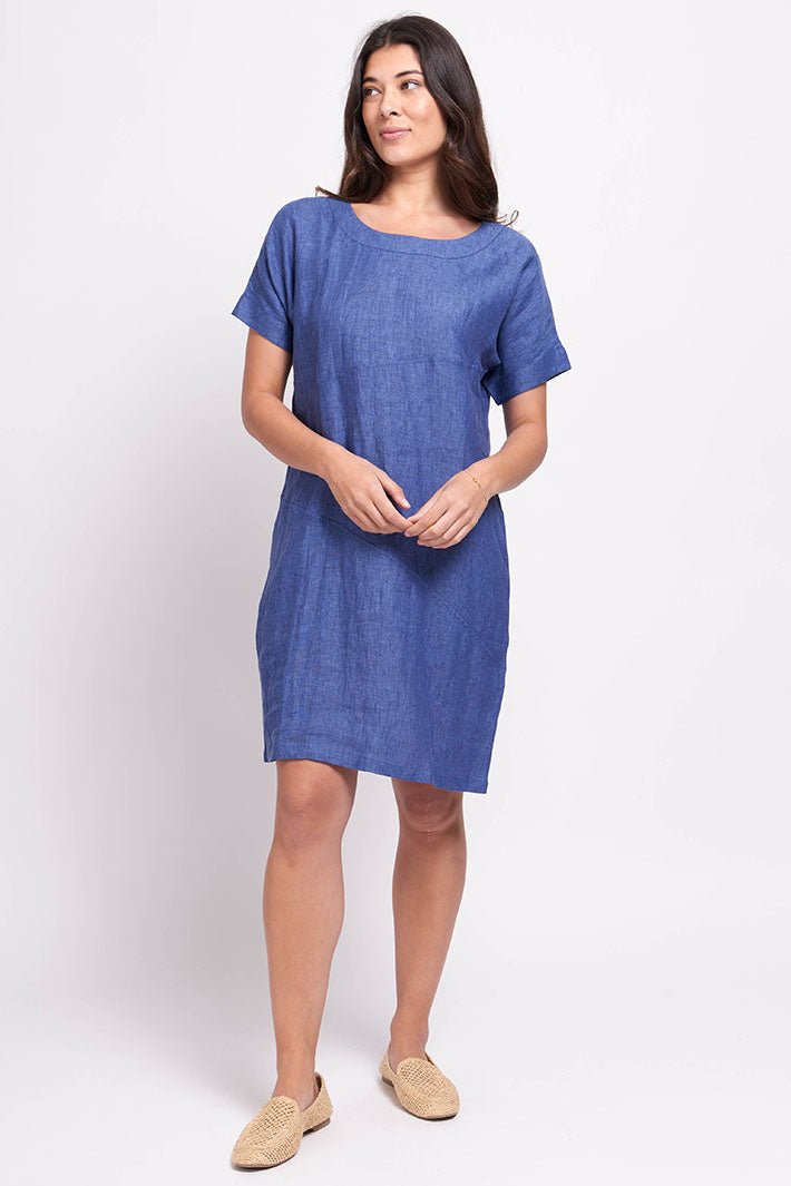 Foil 7475 Blue Denim Hash Short Sleeve Dress - Dotique
