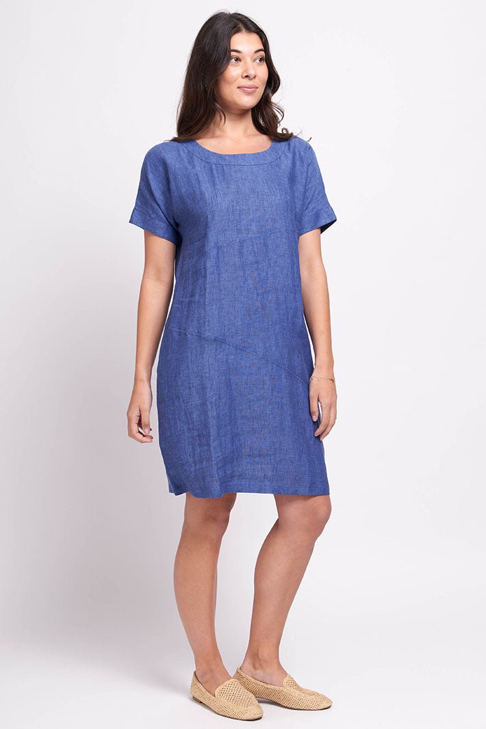 Foil 7475 Blue Denim Hash Short Sleeve Dress - Dotique