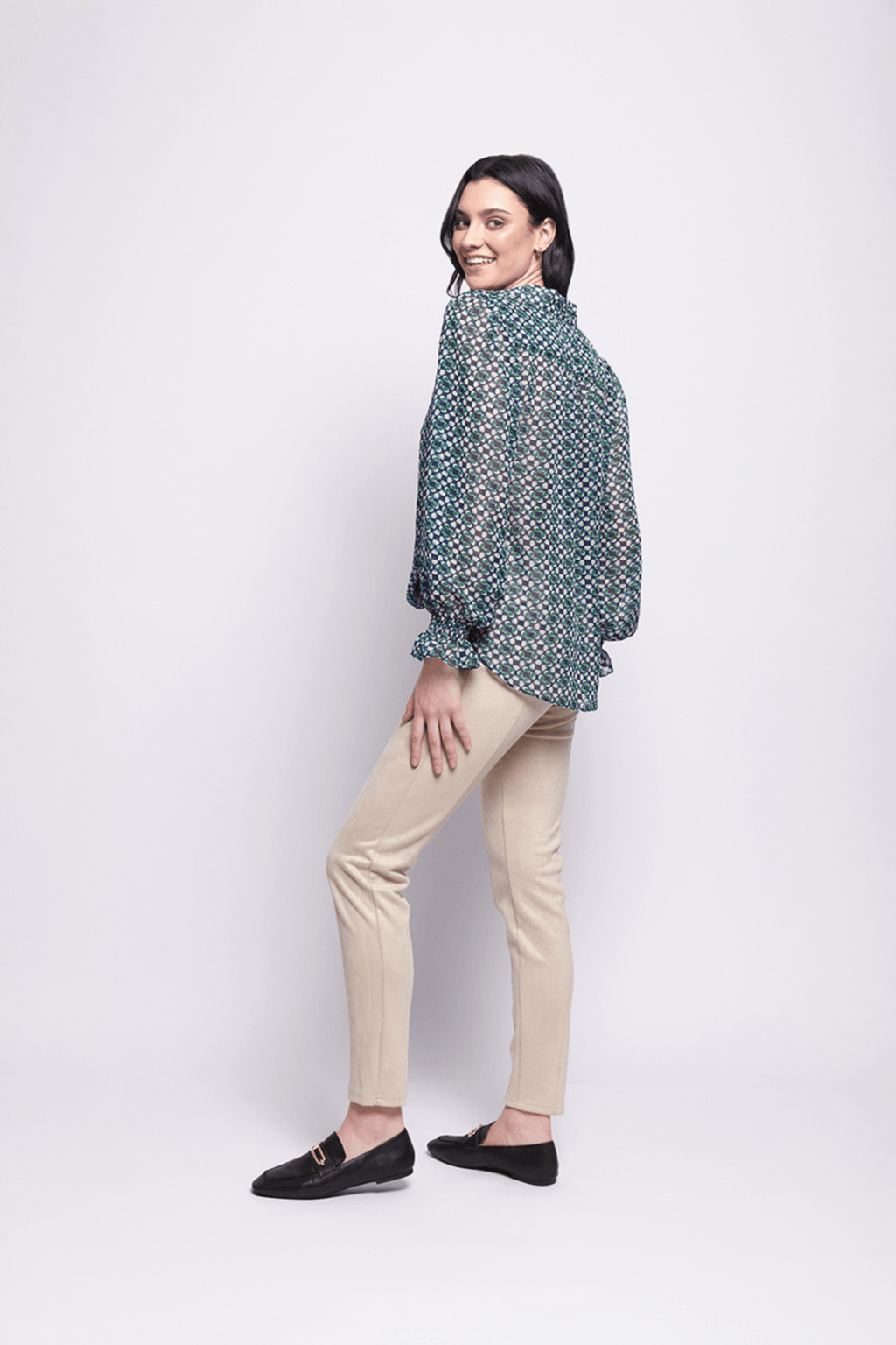 Foil FO7781 Mod Geo Green Pattern Gala Twist Blouse - Dotique - Foil