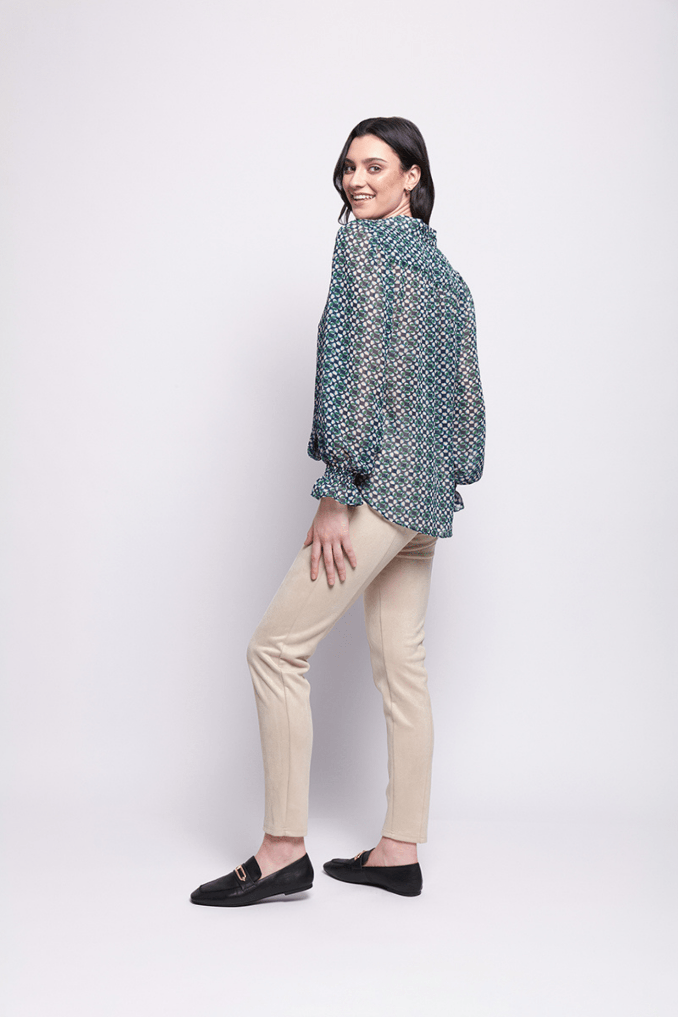 Foil FO7781 Mod Geo Green Pattern Gala Twist Blouse - Dotique - Foil