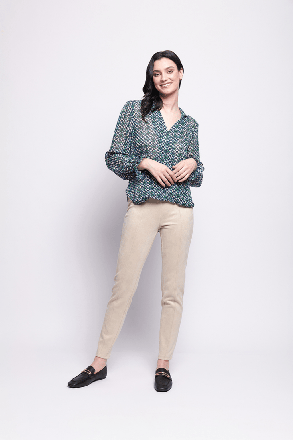 Foil FO7781 Mod Geo Green Pattern Gala Twist Blouse - Dotique - Foil