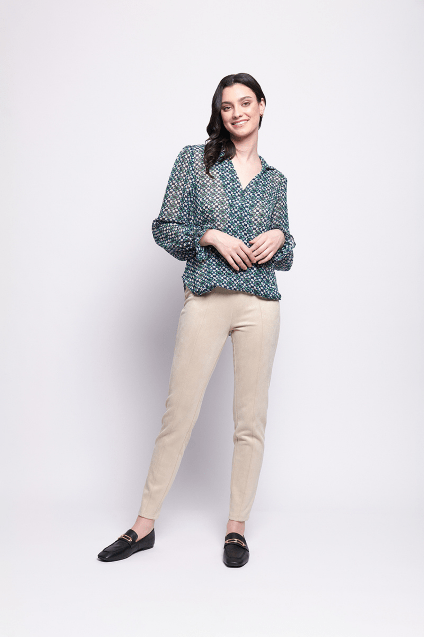 Foil FO7781 Mod Geo Green Pattern Gala Twist Blouse - Dotique - Foil