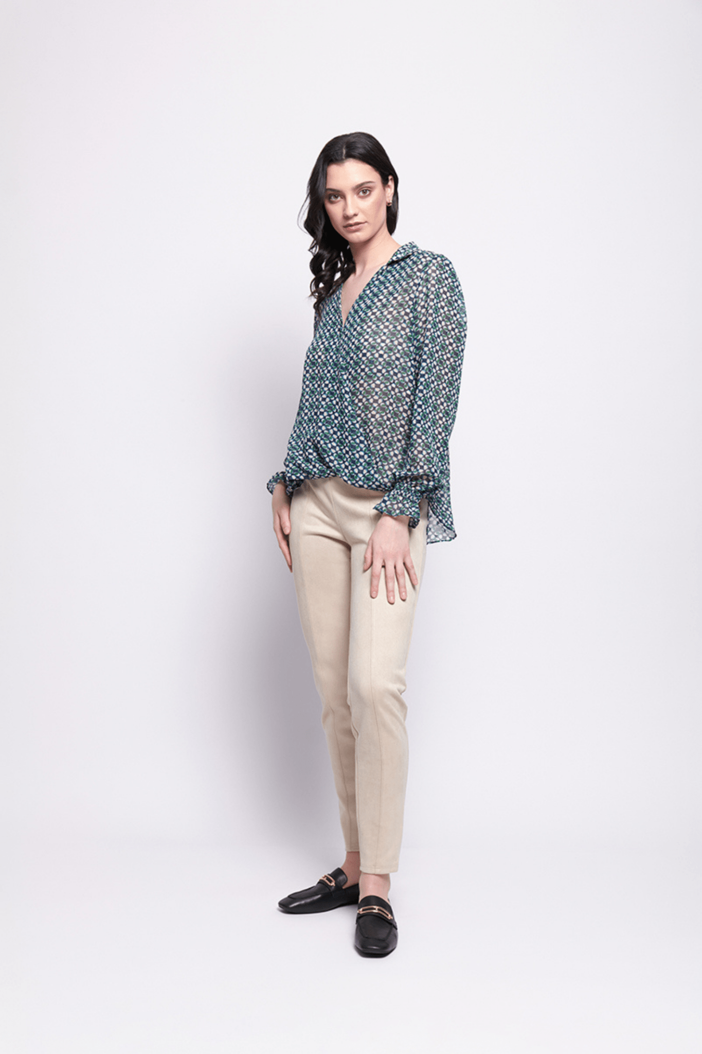 Foil FO7781 Mod Geo Green Pattern Gala Twist Blouse - Dotique - Foil