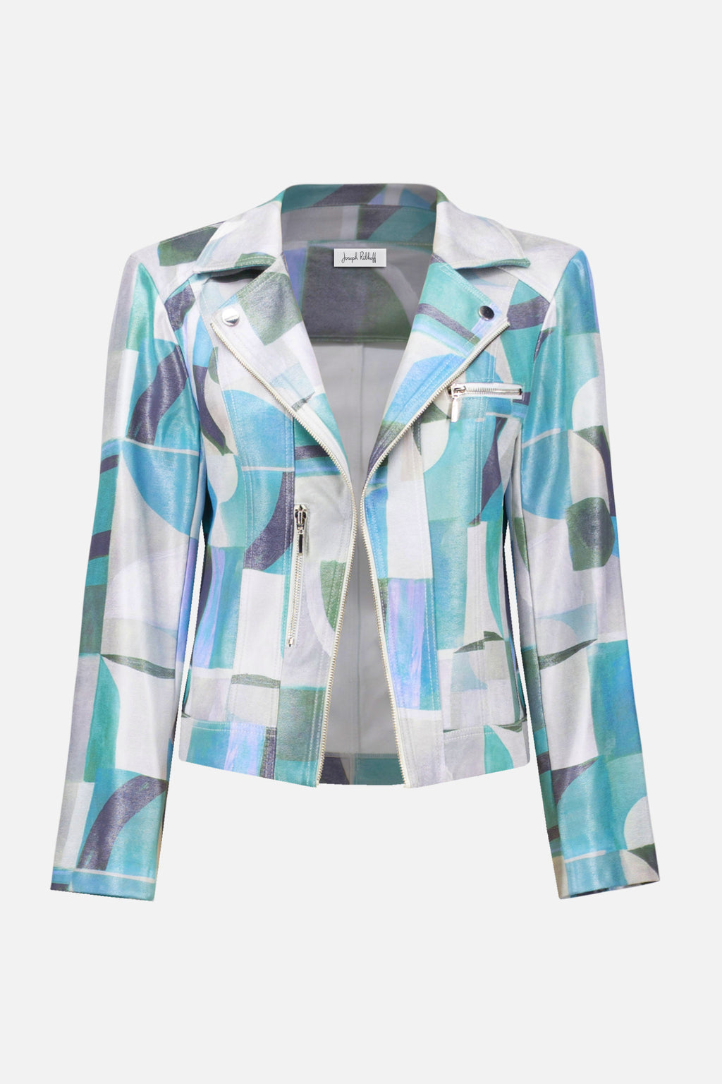 Joseph Ribkoff Foiled Faux Suede Geometric Print Fitted Jacket 261911