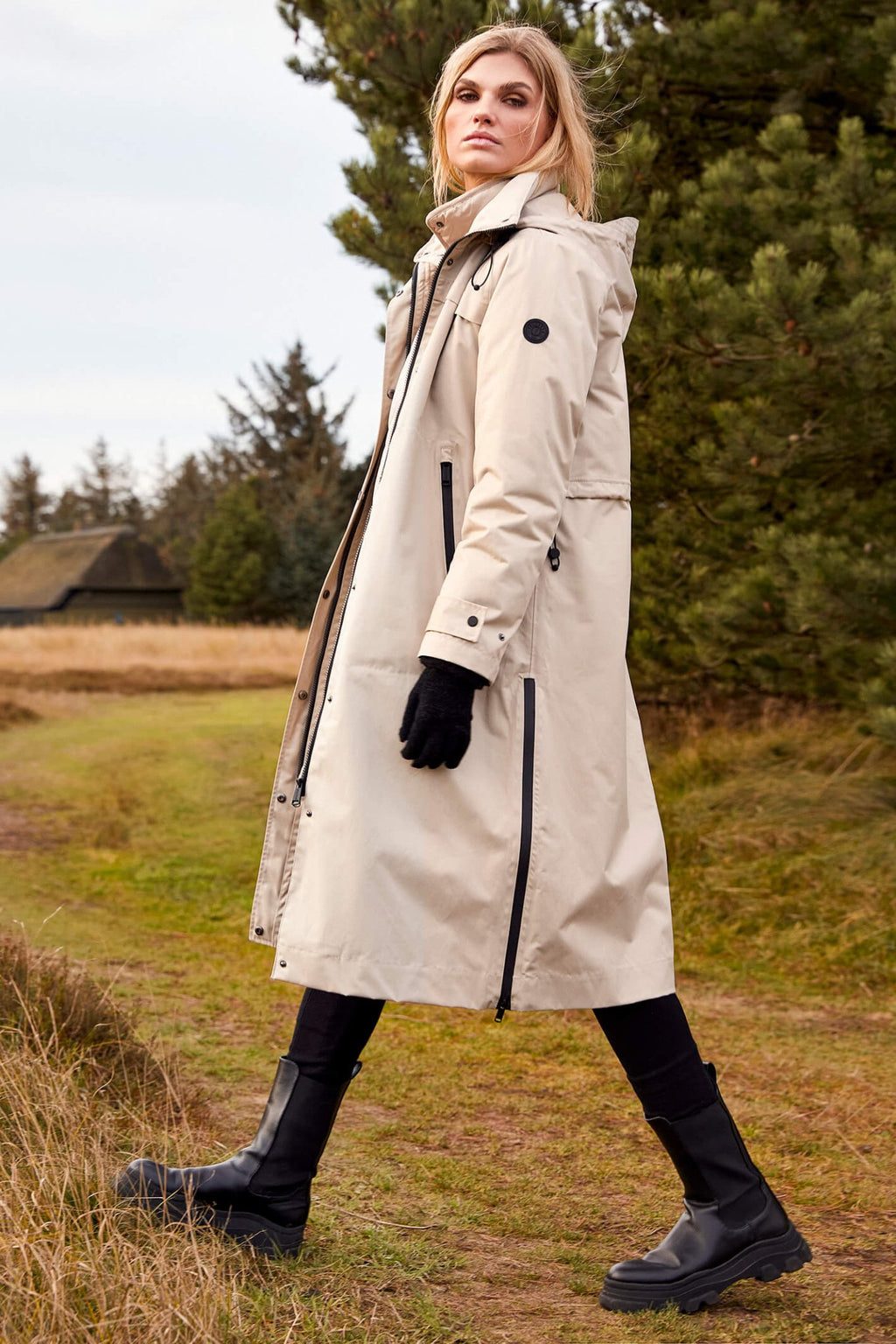 Frandsen 00760-00292-13 Beige High Neck Hooded Coat - Dotique Chesterfield