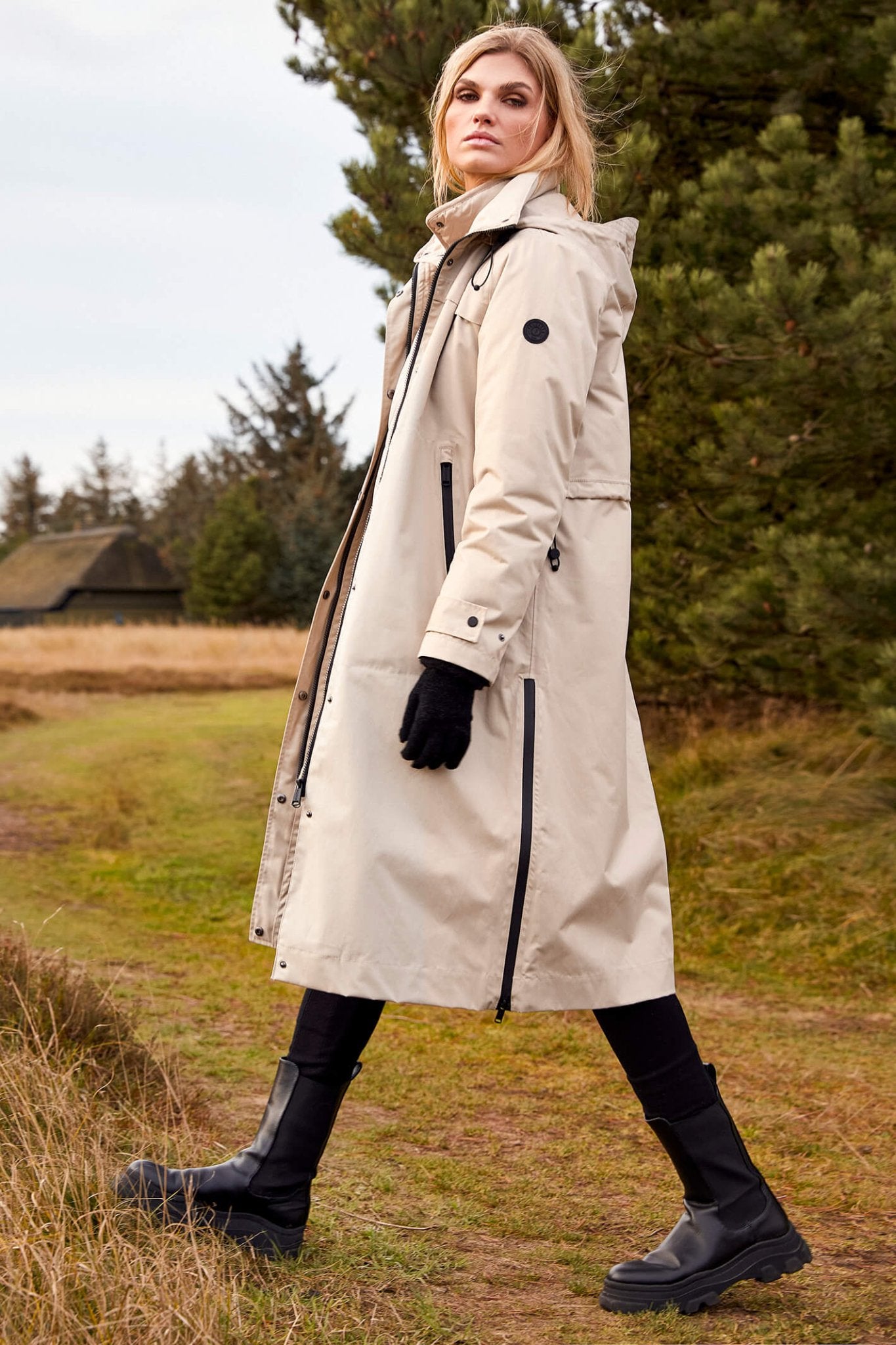 Frandsen 00760-00292-13 Beige High Neck Hooded Coat - Dotique Chesterfield