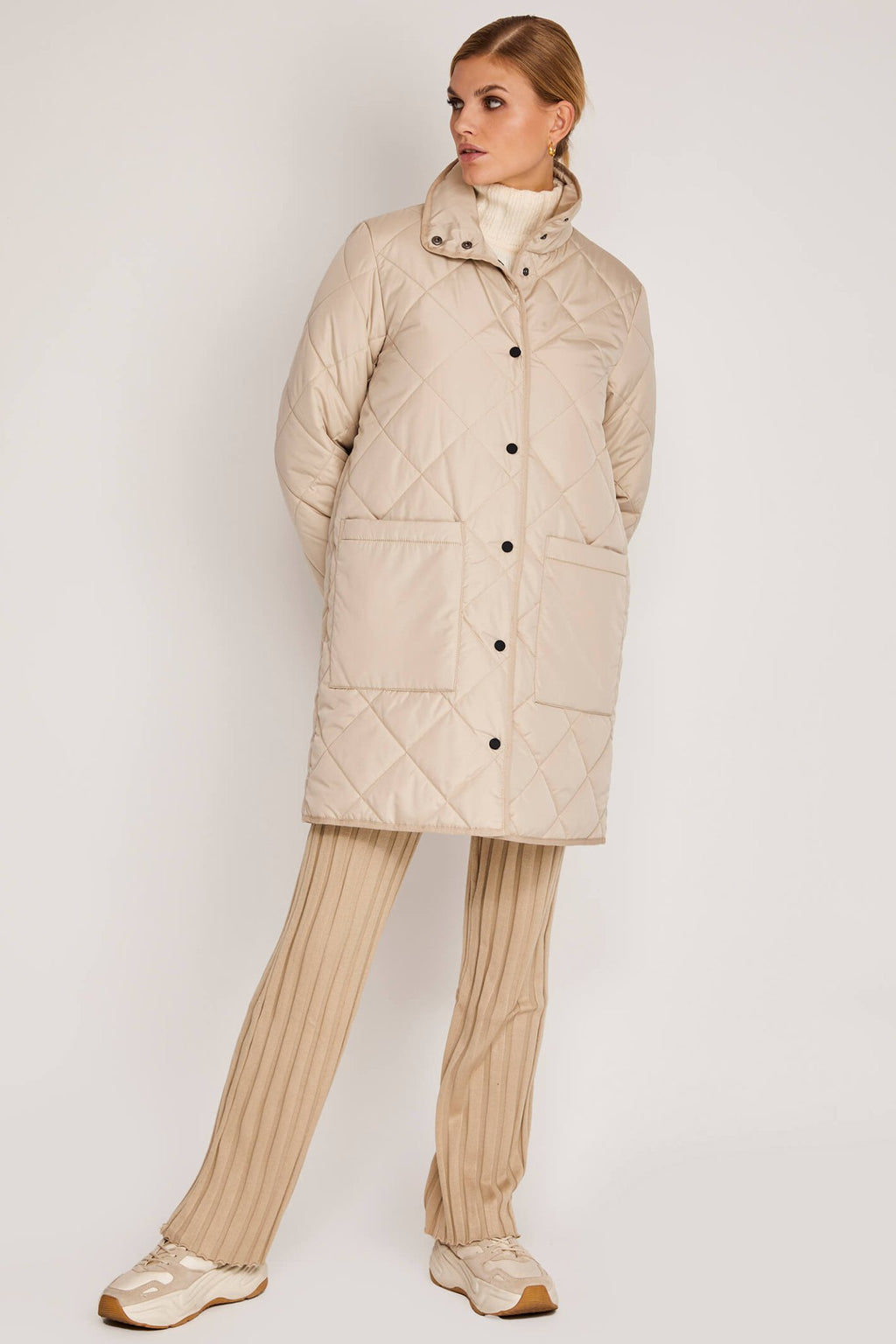 Frandsen 00760-00292-13 Beige High Neck Hooded Coat - Dotique Chesterfield