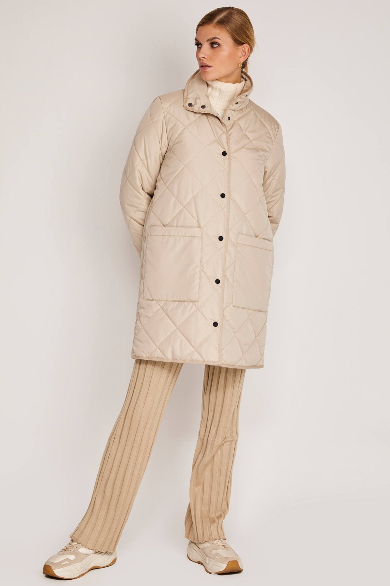 Frandsen 00760-00292-13 Beige High Neck Hooded Coat - Dotique Chesterfield