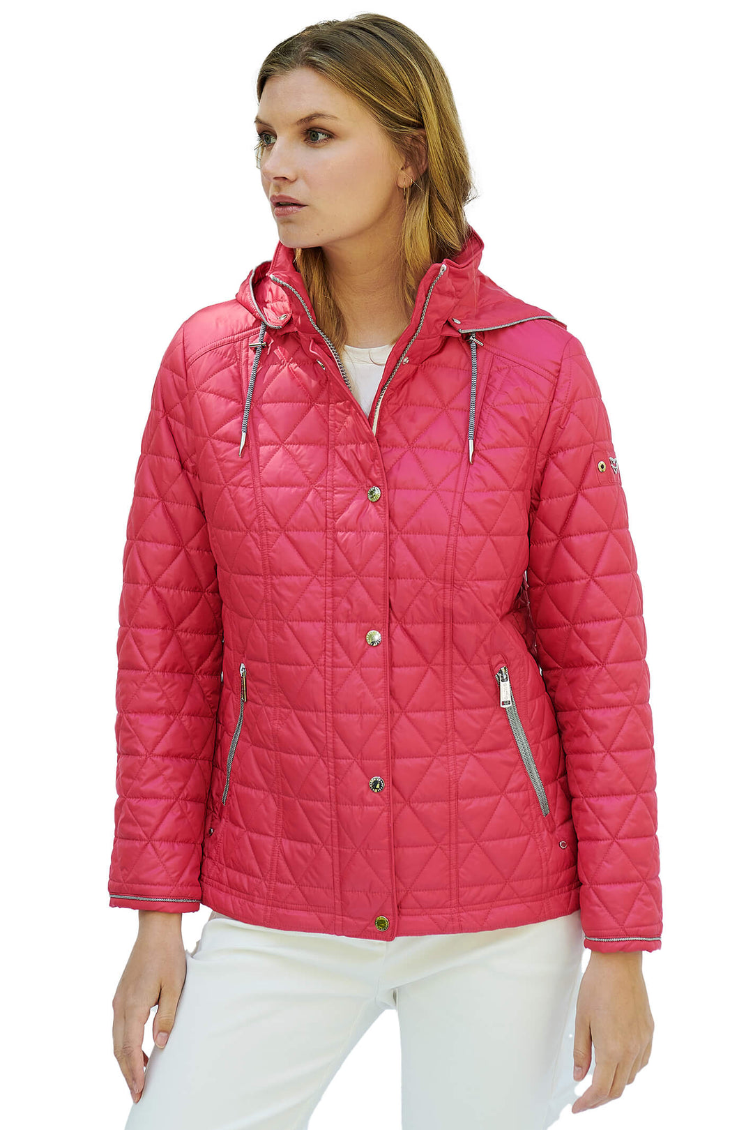 Frandsen 435-321-43 Pink Quilted Hooded High Neck Jacket - Dotique