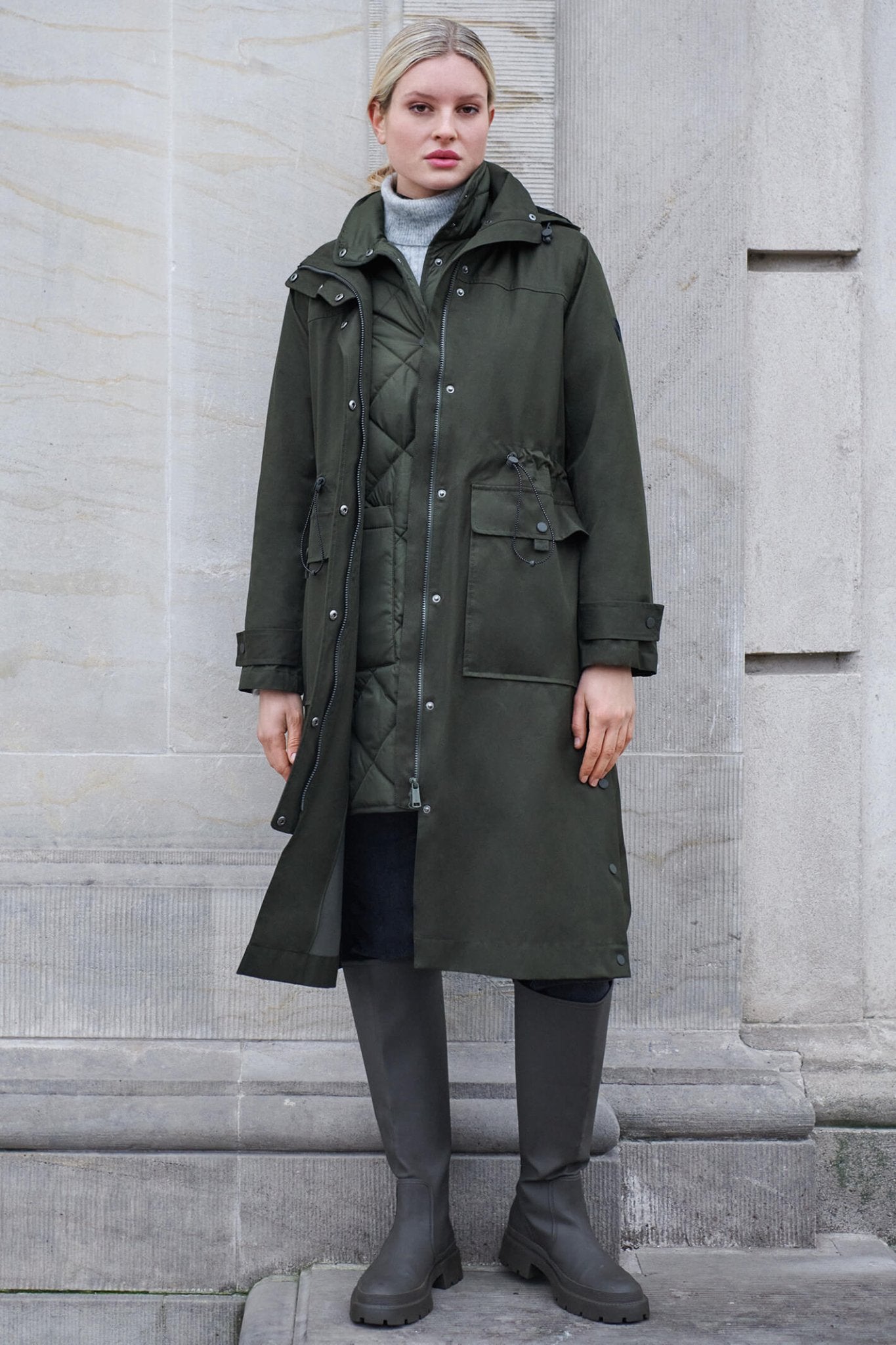 Frandsen 560-292-89 Green Two Piece Long Raincoat With Hood - Dotique