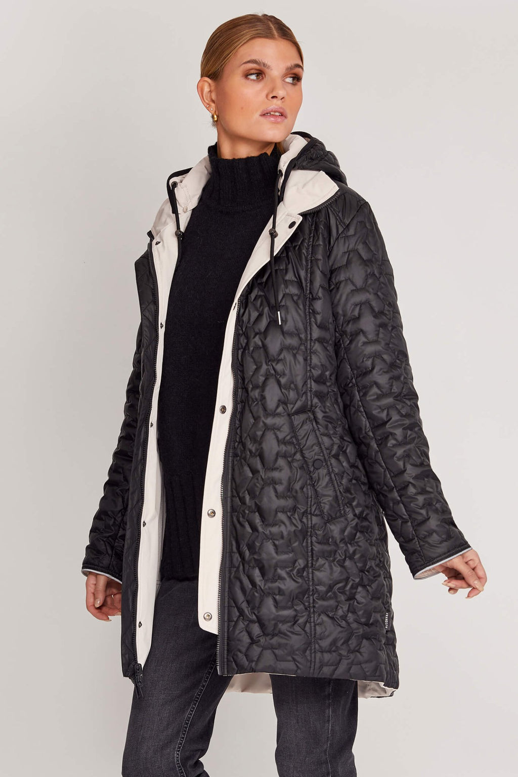 Frandsen 756-448-1190 Stone Black Reversible Quilted Rain Coat - Dotique