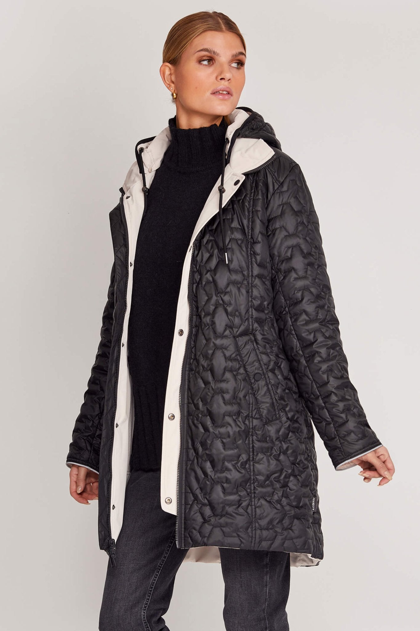 Frandsen 756-448-1190 Stone Black Reversible Quilted Rain Coat - Dotique