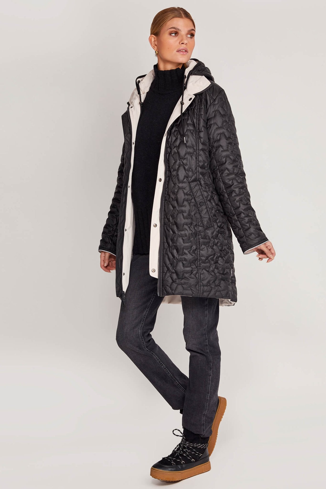 Frandsen 756-448-1190 Stone Black Reversible Quilted Rain Coat - Dotique