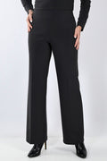 Front view of Frank Lyman 233015 Straight Leg Black Trousers styled with black heeled boots, shop Frank Lyman at Dotique