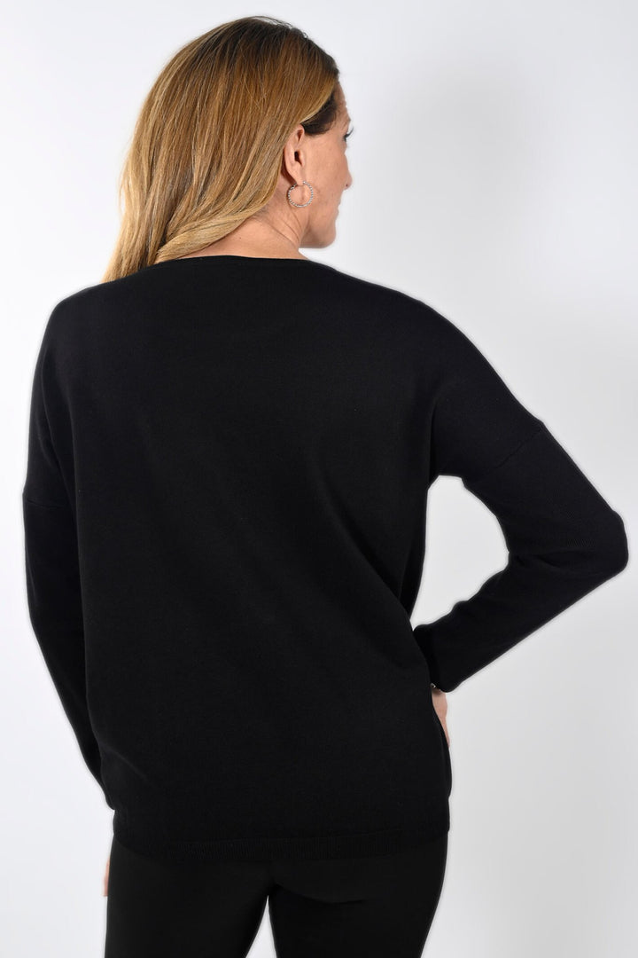 Frank Lyman 233821U Black Diamante Star Long Sleeve Top - Dotique