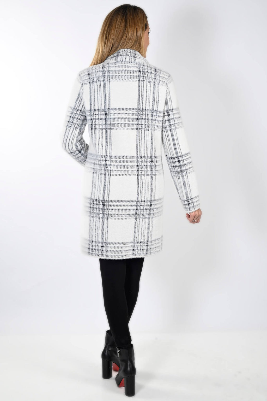 Frank Lyman 233860U White Black Check Longline Jacket - Dotique