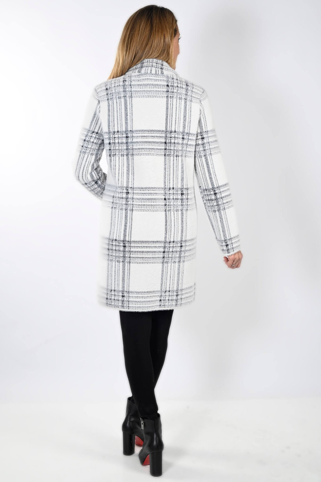 Frank Lyman 233860U White Black Check Longline Jacket - Dotique