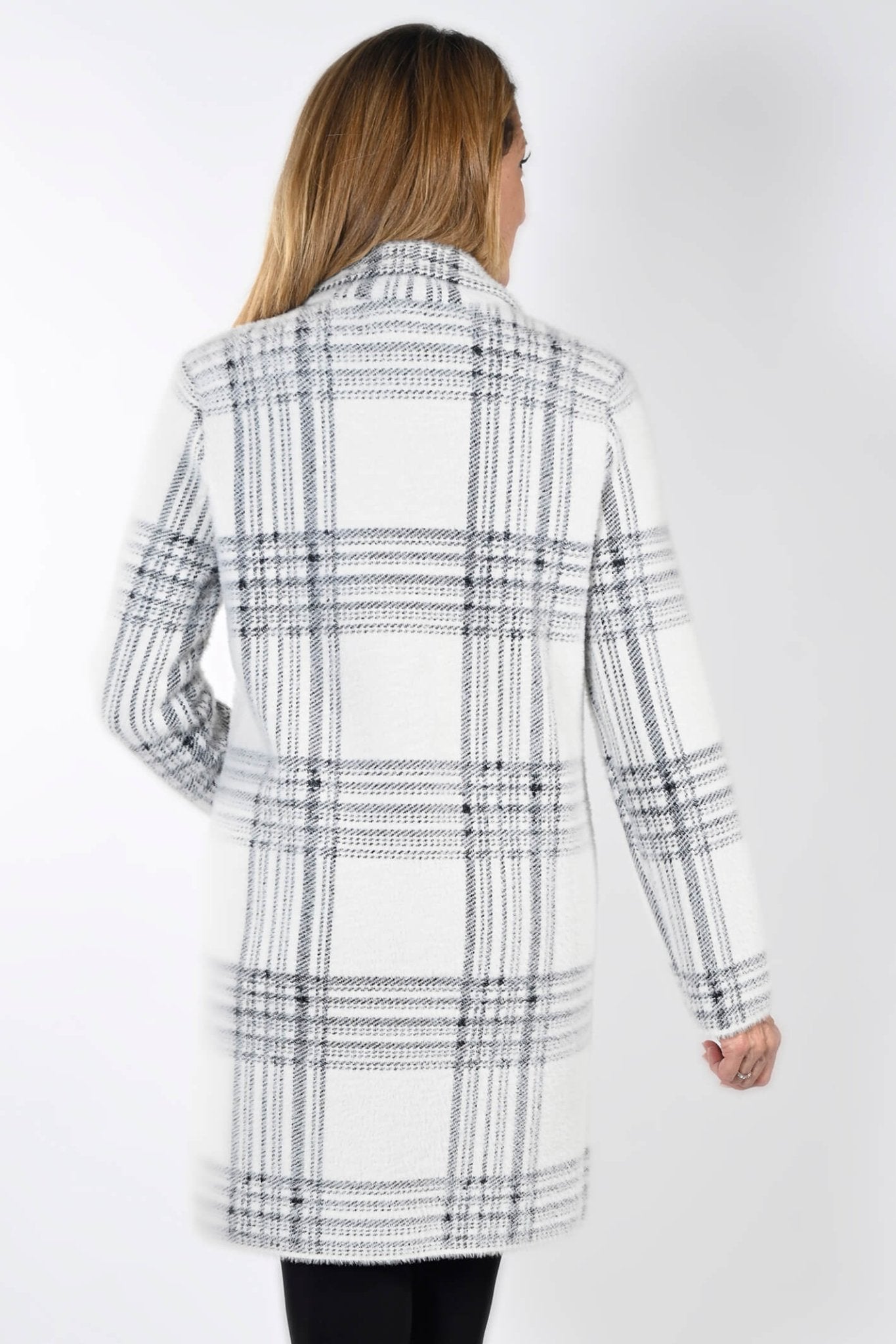 Frank Lyman 233860U White Black Check Longline Jacket - Dotique