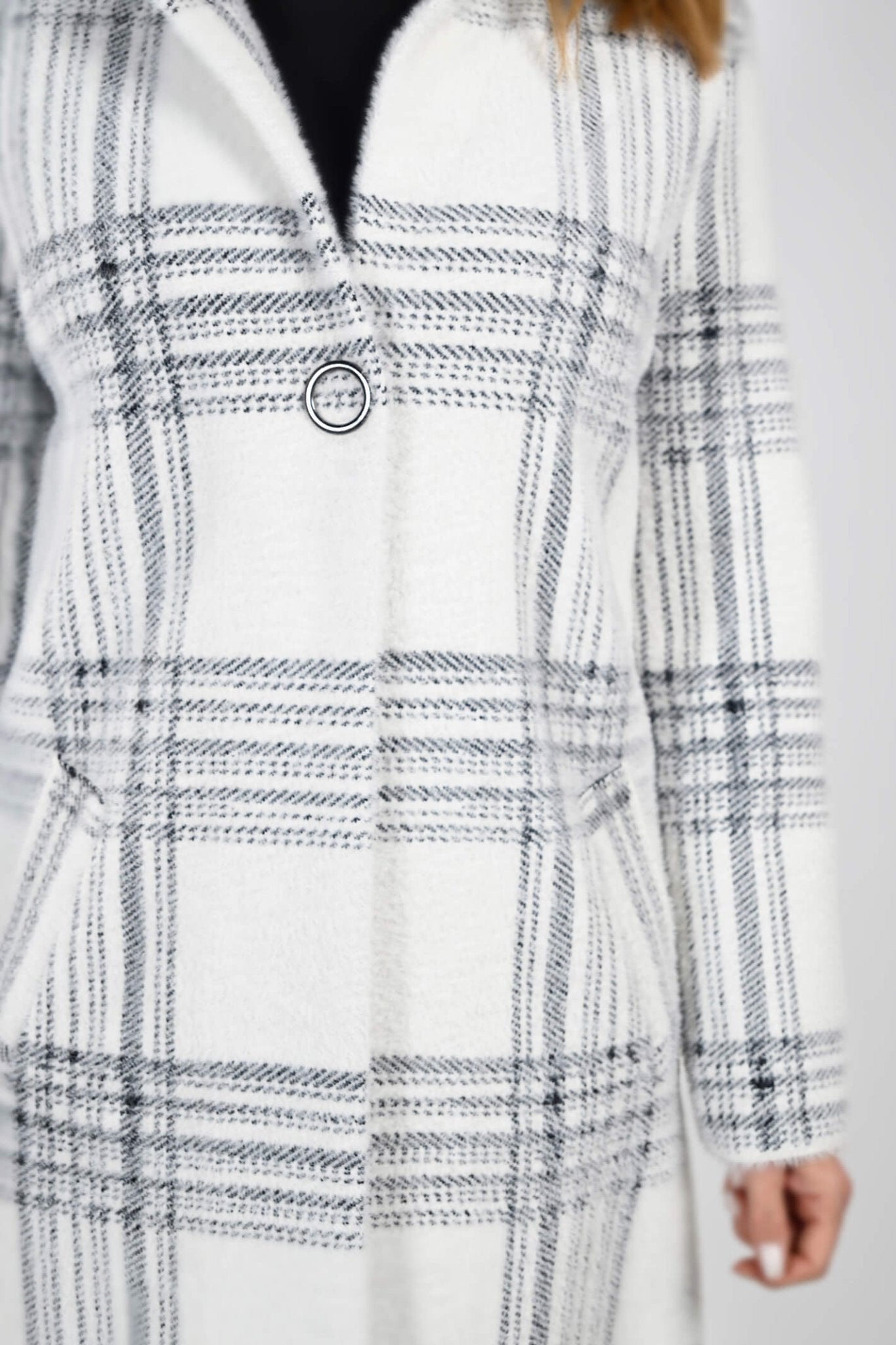 Frank Lyman 233860U White Black Check Longline Jacket - Dotique