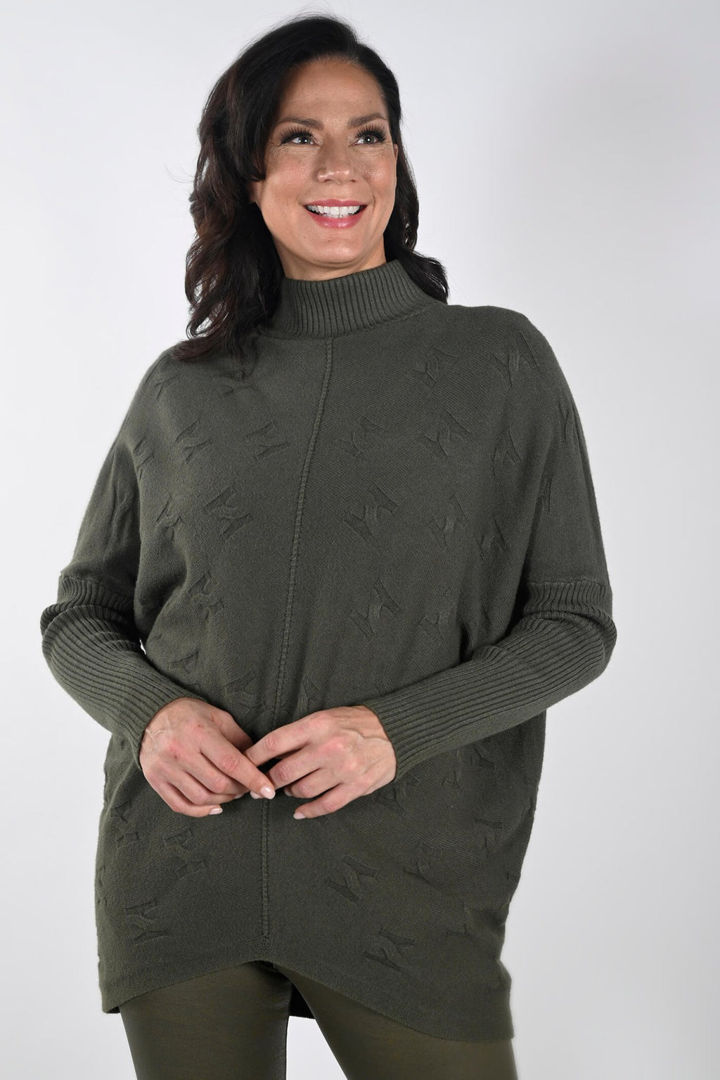 Frank Lyman 233864U Khaki Green Bat Wing Crew Neck Jumper - Dotique