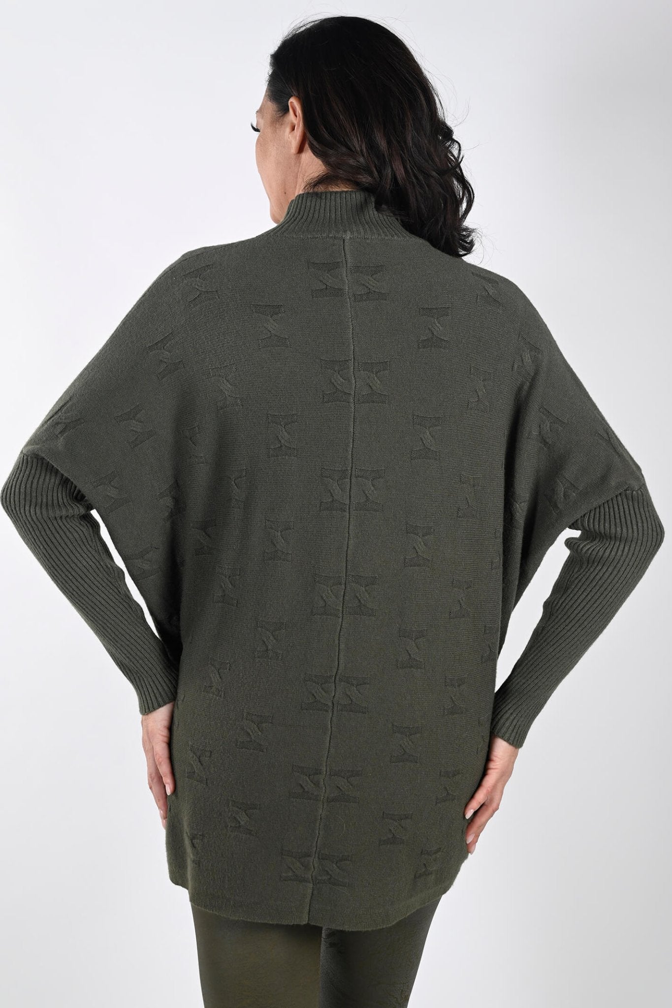 Frank Lyman 233864U Khaki Green Bat Wing Crew Neck Jumper - Dotique