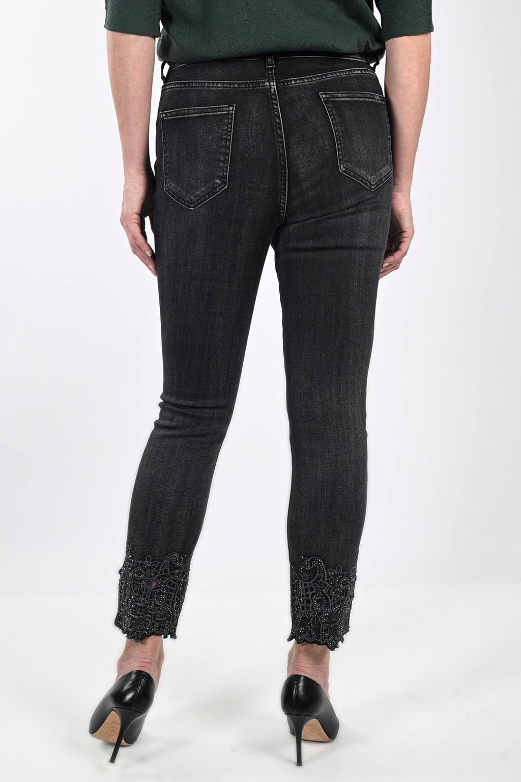 Frank Lyman 233871U Black Diamante Ankle Grazer Jeans - Dotique