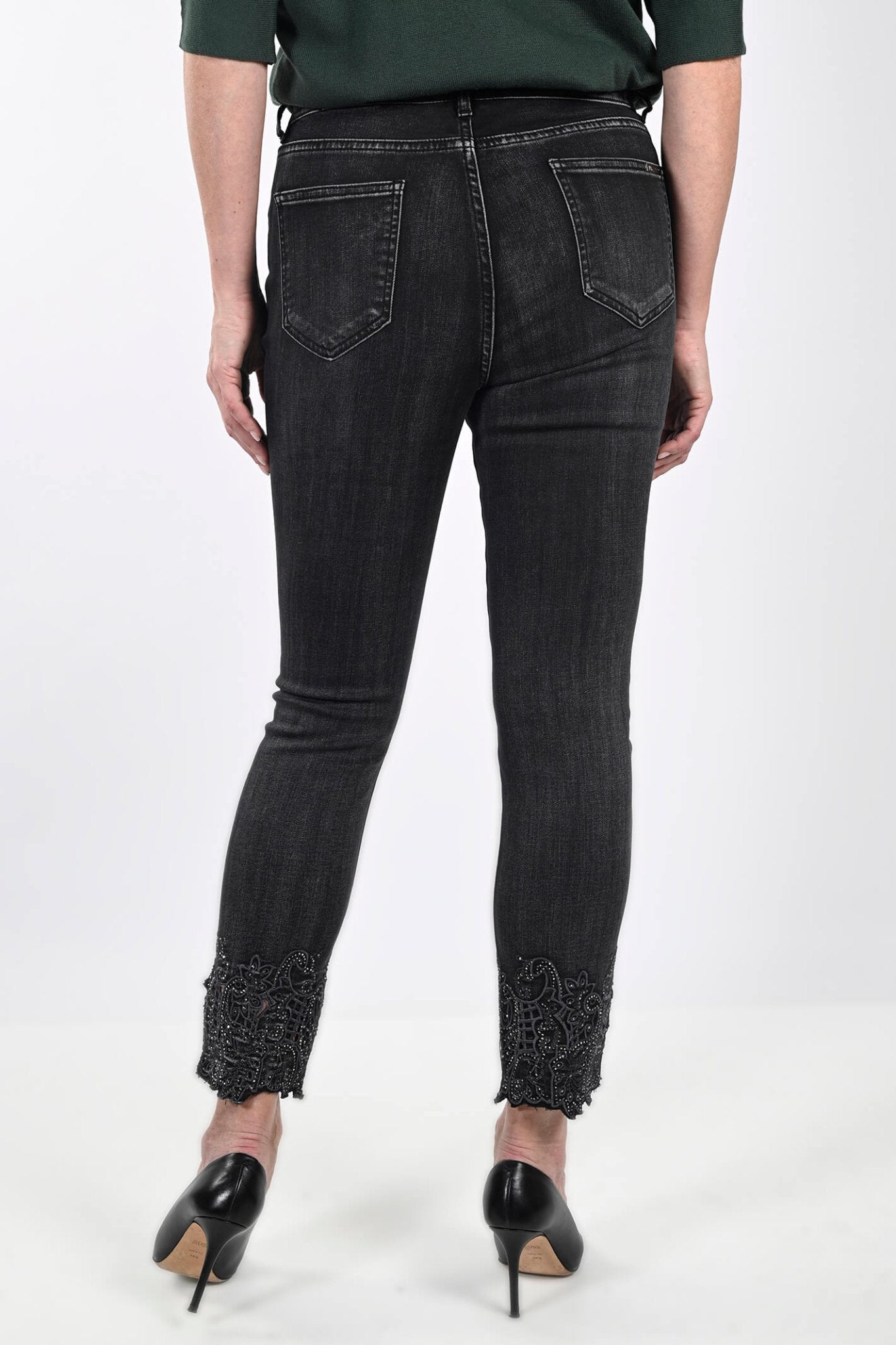 Frank Lyman 233871U Black Diamante Ankle Grazer Jeans - Dotique