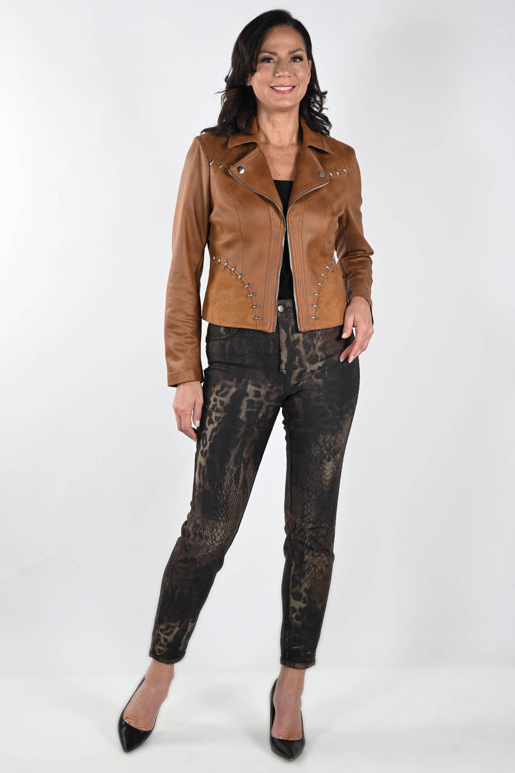 Frank Lyman 233887U Brown Print Reversible Jeans - Dotique