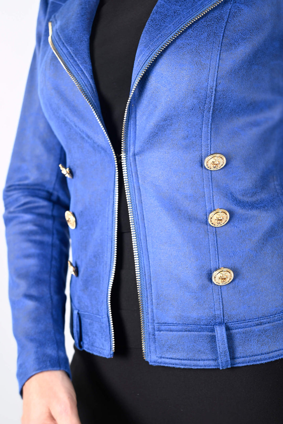 Frank Lyman 233909U Royal Blue Pleather Biker Style Jacket - Dotique