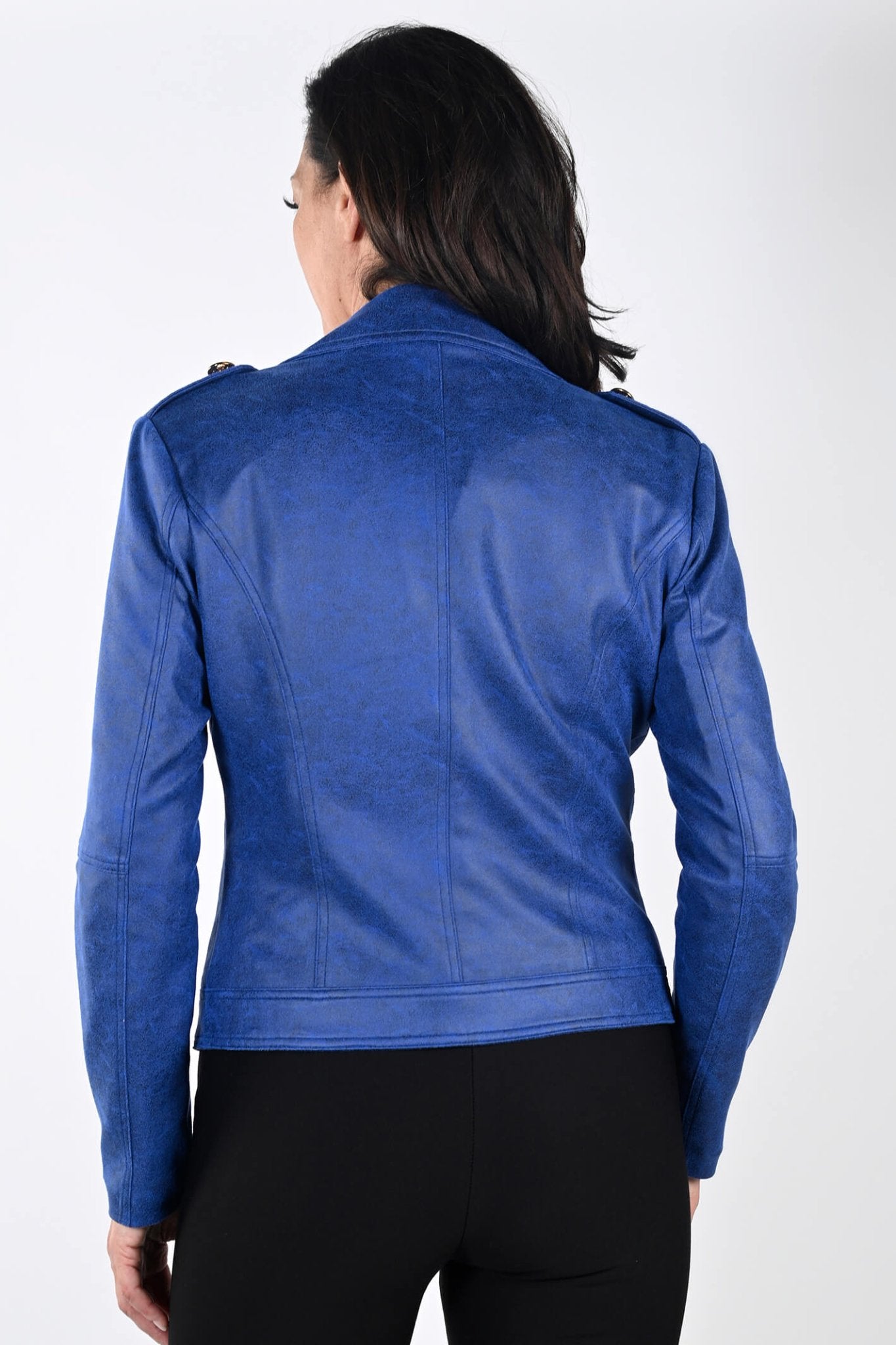 Frank Lyman 233909U Royal Blue Pleather Biker Style Jacket - Dotique
