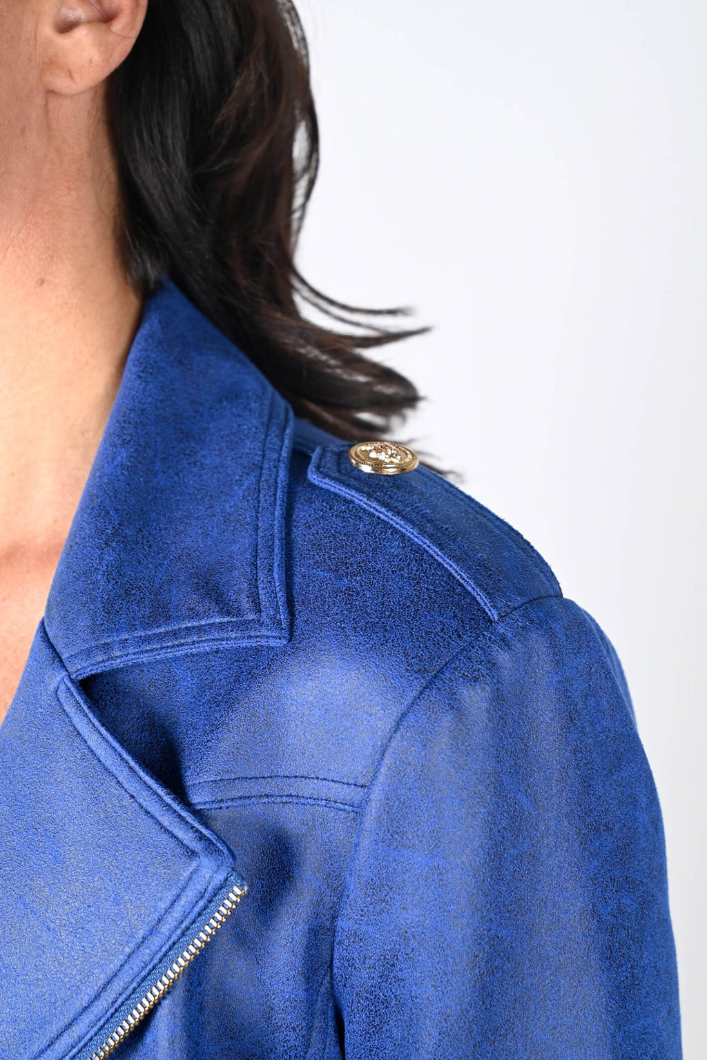 Frank Lyman 233909U Royal Blue Pleather Biker Style Jacket - Dotique