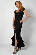 Frank Lyman 238120 Black Ruffle Hem Long Evening Occasion Dress - Dotique