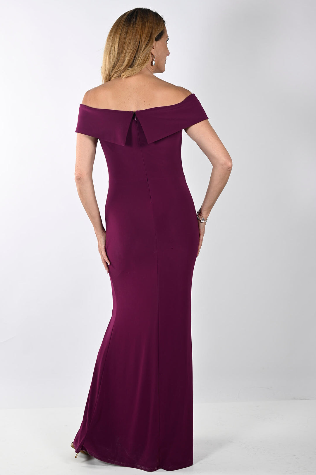 Frank Lyman 239016 Magenta Pink Bardot Neck Evening Dress - Dotique