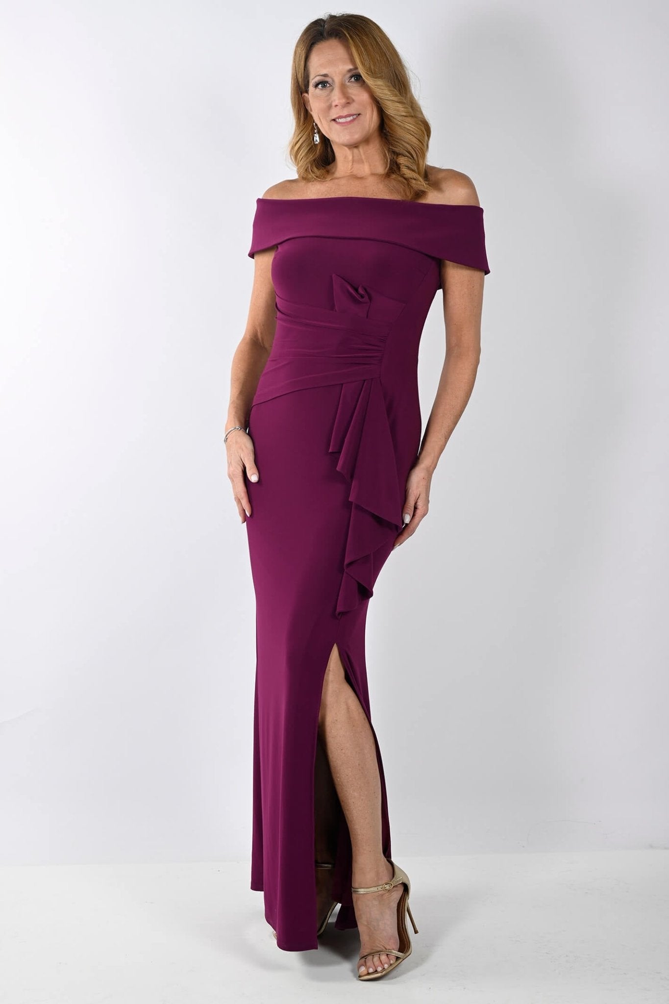 Frank Lyman 239016 Magenta Pink Bardot Neck Evening Dress - Dotique