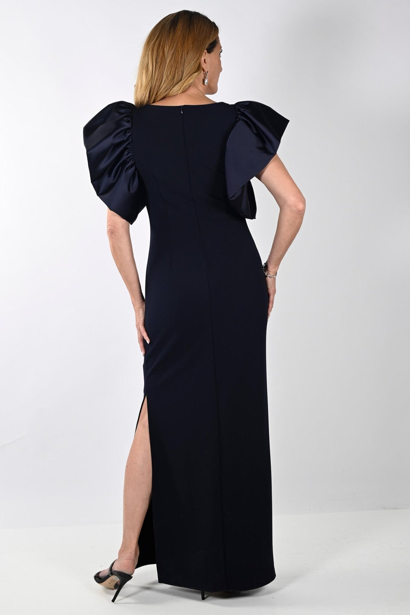 Frank Lyman 239151 Navy Ruffle Shoulder Evening Dress - Dotique