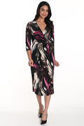 Frank Lyman 243123 Black Pink Print Wrap Style Dress - Dotique