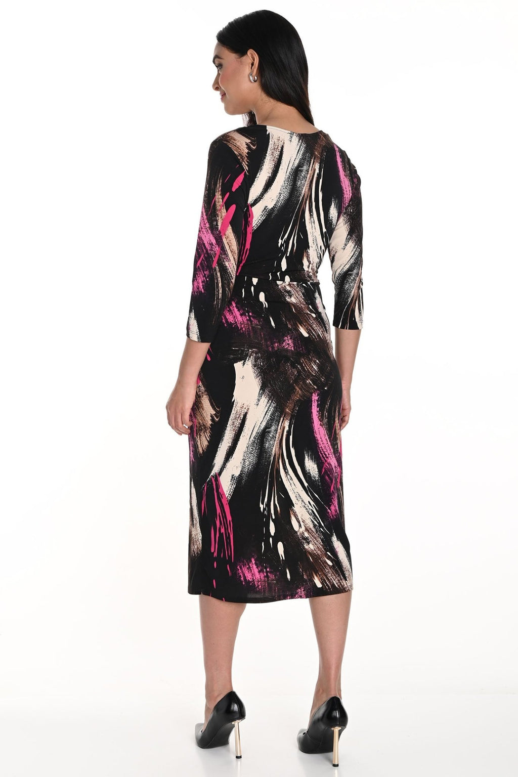 Frank Lyman 243123 Black Pink Print Wrap Style Dress - Dotique