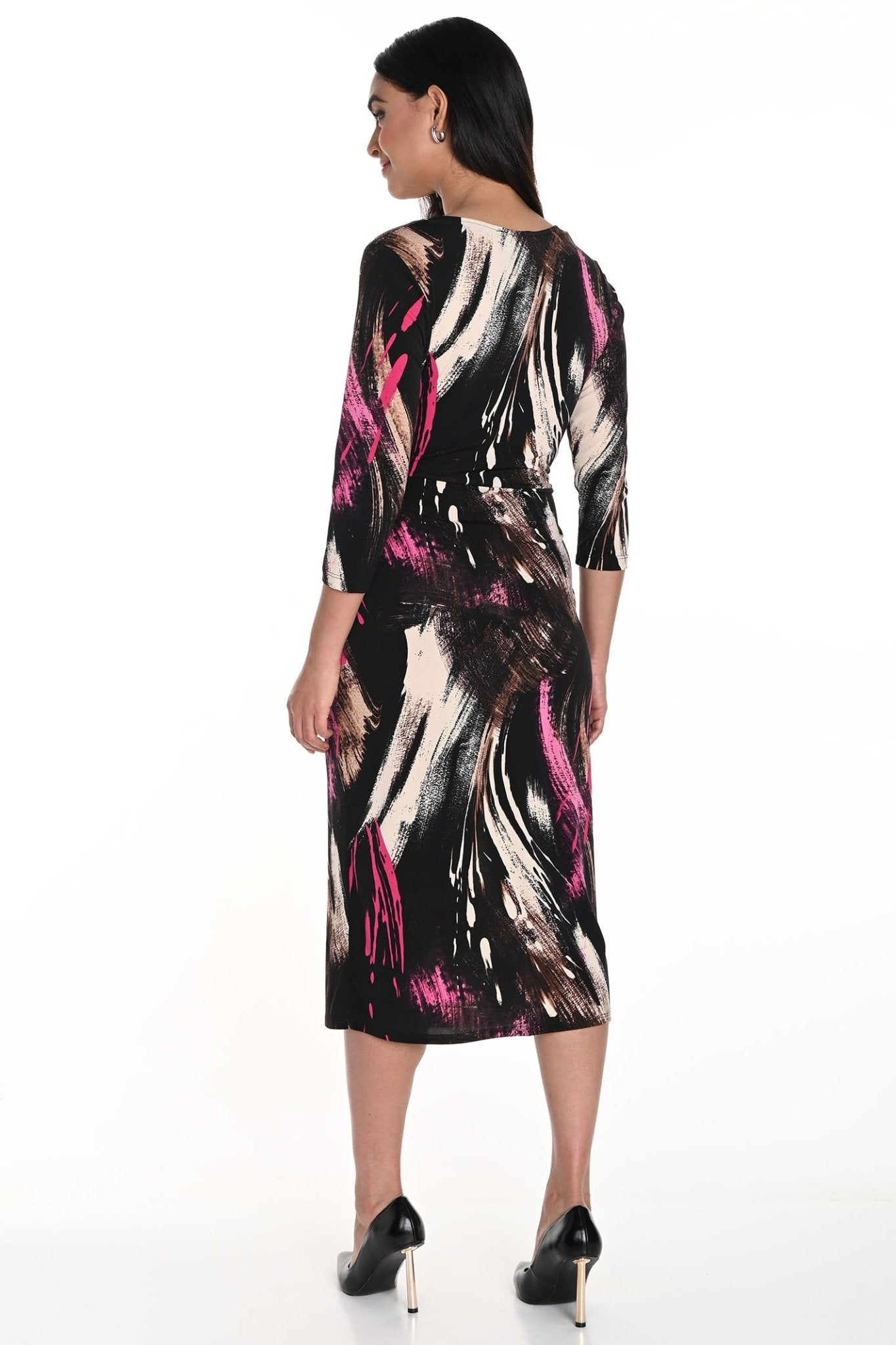 Frank Lyman 243123 Black Pink Print Wrap Style Dress - Dotique