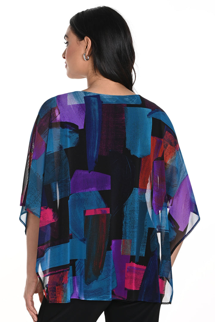 Frank Lyman 243302 Black Fuchsia Turquoise Black Print Chiffon Cape Top - Dotique