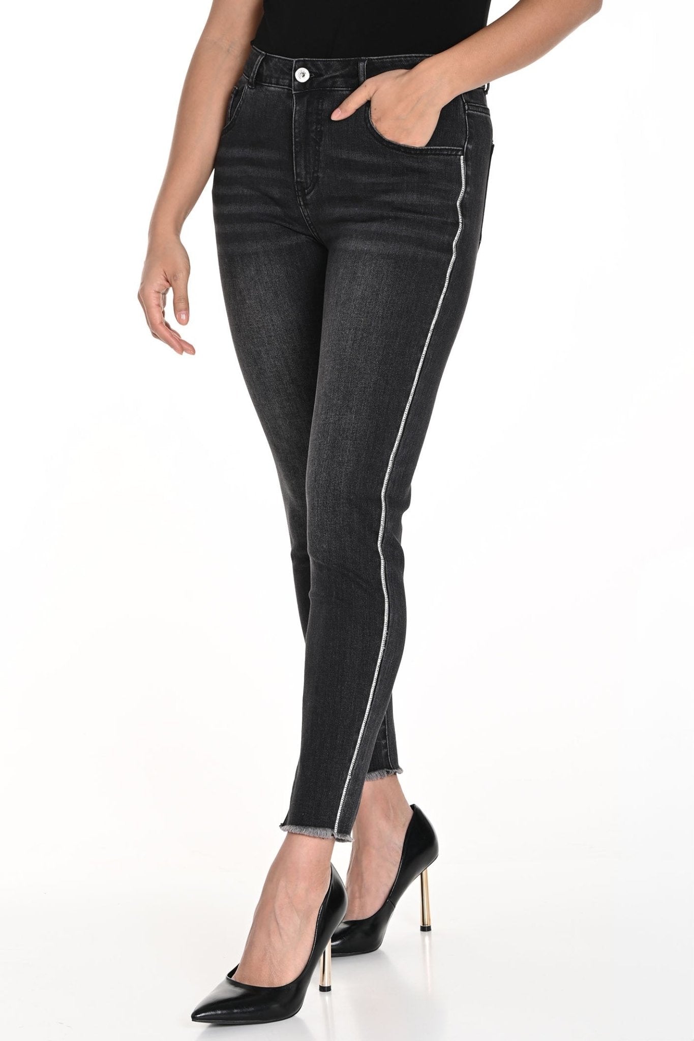 Frank Lyman 243407U Charcoal Jeans Diamante Seam - Dotique