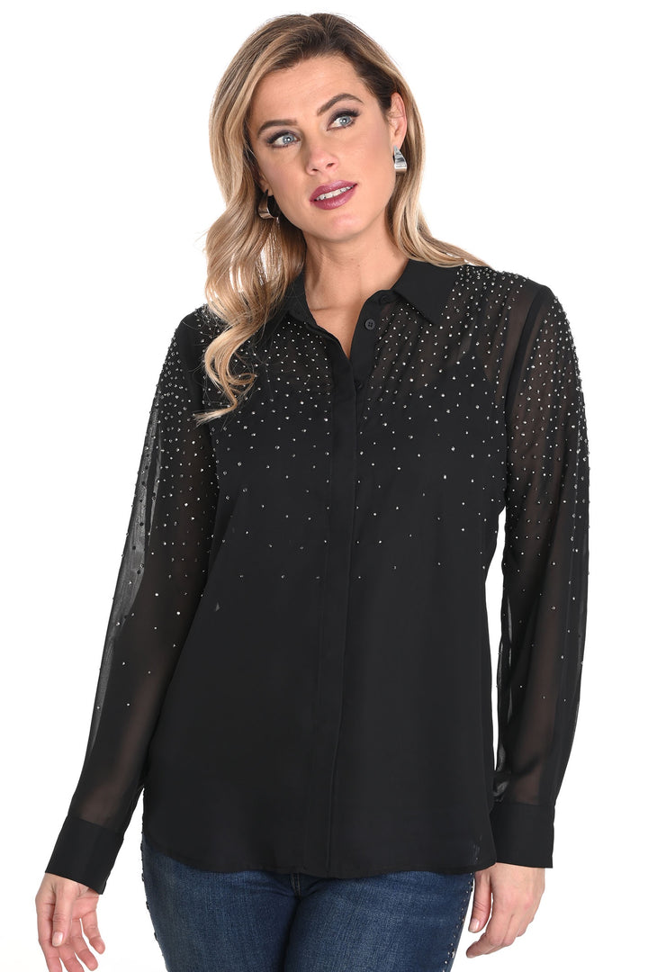 Frank Lyman 243414U Black Blouse Stud Detail Cami Lining - Dotique