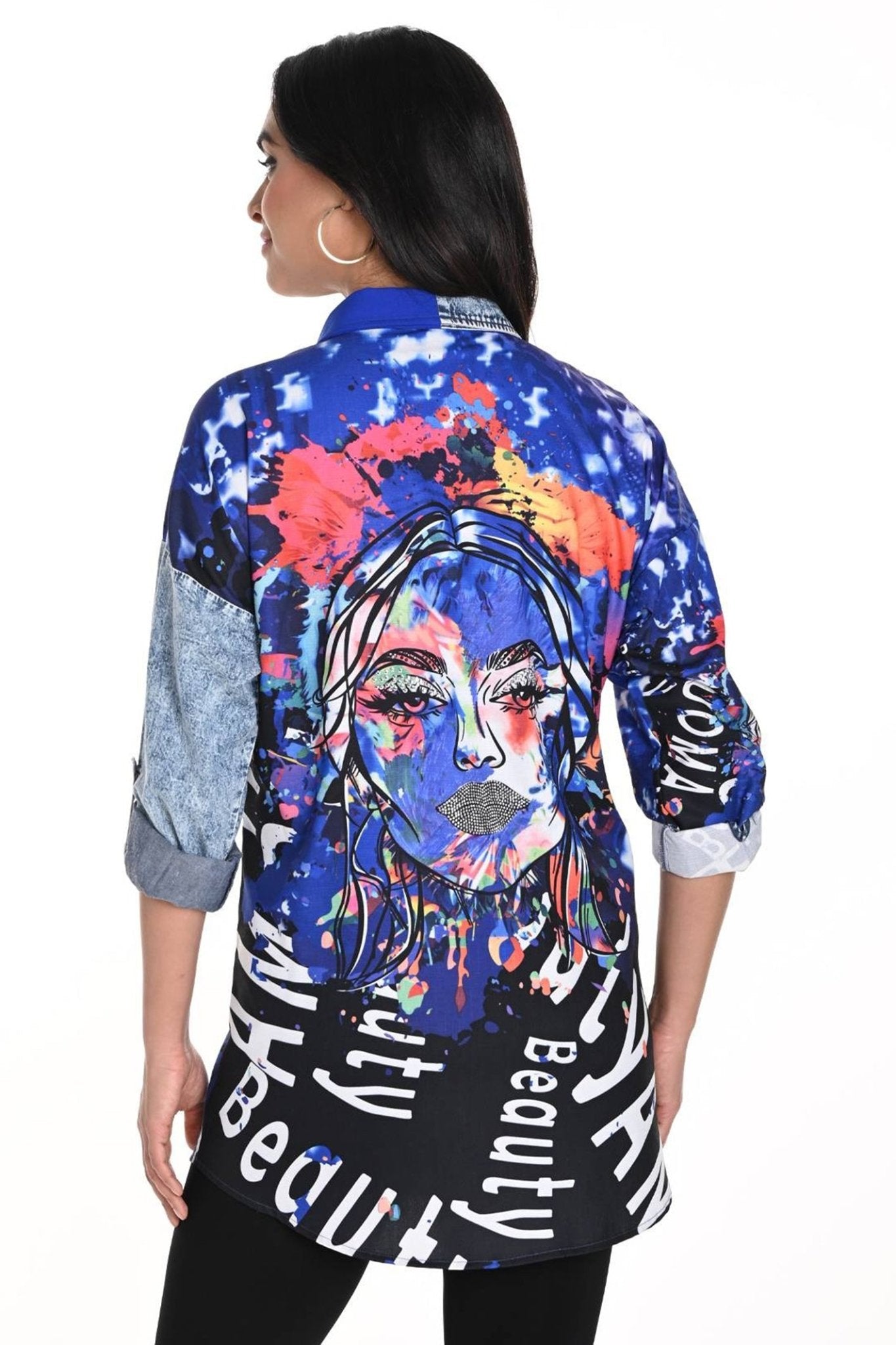 Frank Lyman 243528U Multi Abstract Crystal Blue Print Shirt - Dotique