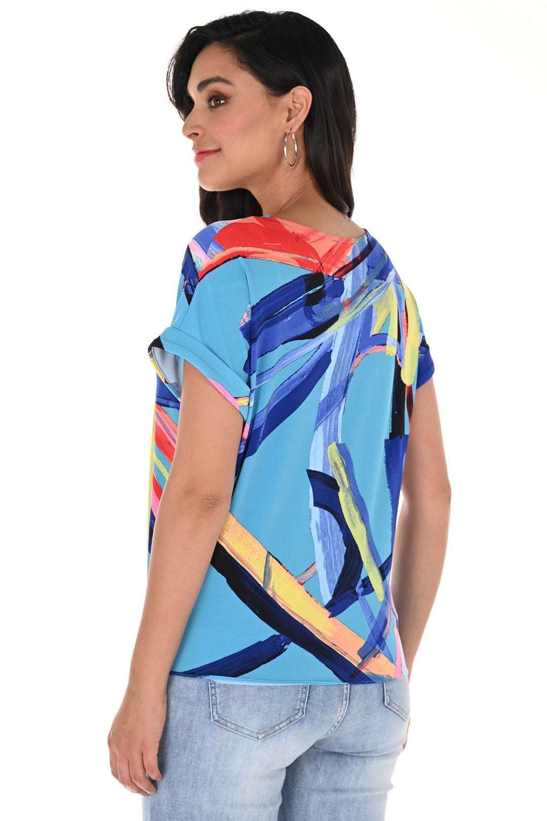 Frank Lyman 246133 Blue Multicolour Print V-Neck Top - Dotique